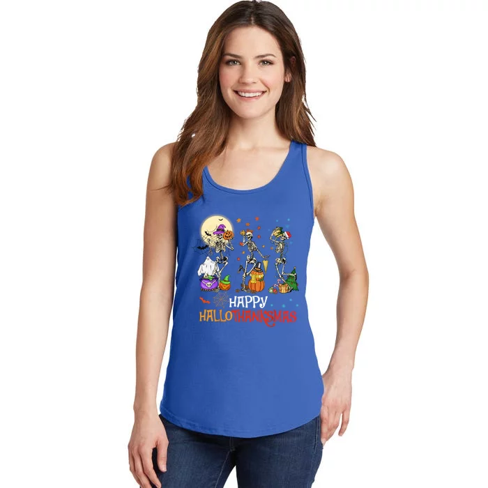 Happy Hallothanksmas Skeleton Halloween Merry Christmas Gift Ladies Essential Tank