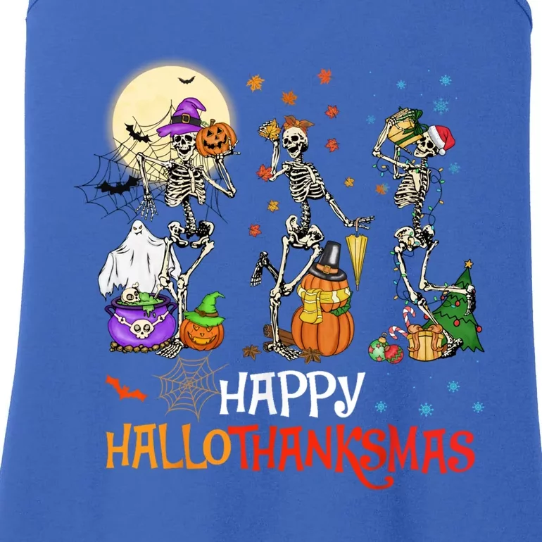 Happy Hallothanksmas Skeleton Halloween Merry Christmas Gift Ladies Essential Tank