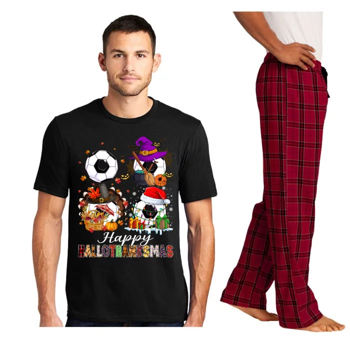 Happy Hallothanksmas Soccer Halloween Thanksgiving Xmas Great Gift Pajama Set