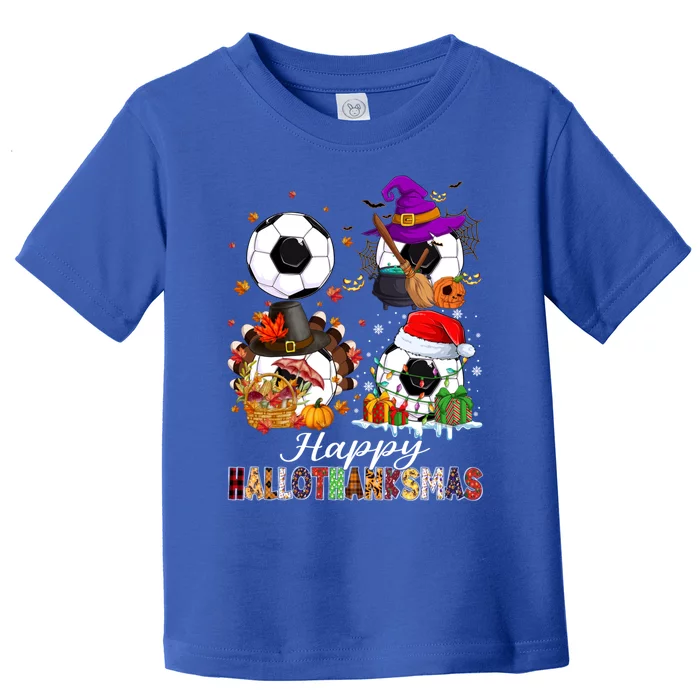 Happy Hallothanksmas Soccer Halloween Thanksgiving Xmas Great Gift Toddler T-Shirt