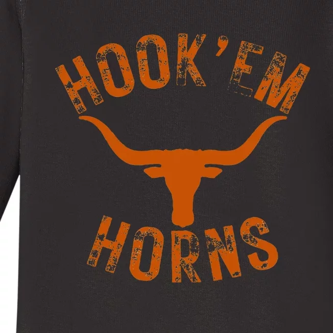 HookEm Horns State Of Texas Bull Head With Longhorns Baby Long Sleeve Bodysuit