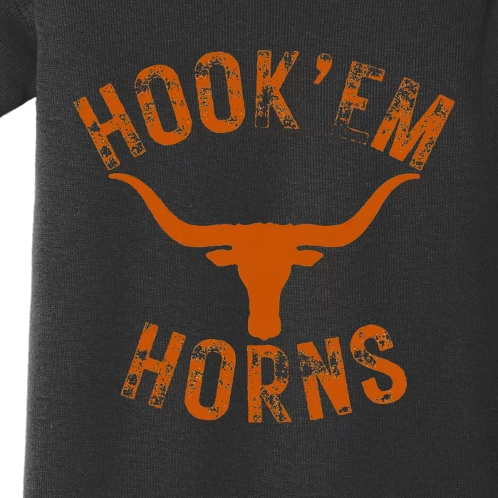 HookEm Horns State Of Texas Bull Head With Longhorns Baby Bodysuit