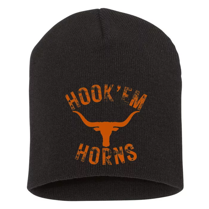 HookEm Horns State Of Texas Bull Head With Longhorns Short Acrylic Beanie