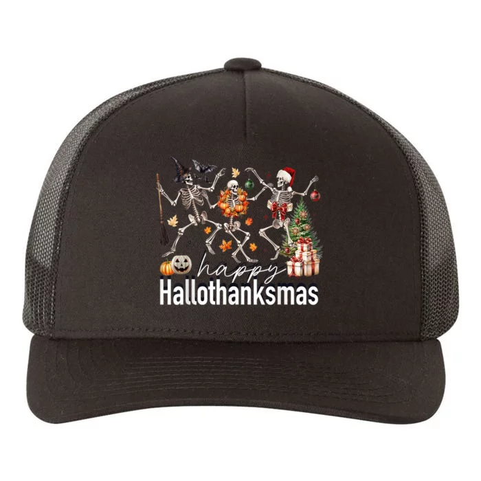 Happy Hallothanksmas Skeleton Turkey Christmas Halloween Yupoong Adult 5-Panel Trucker Hat