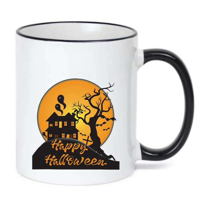 Happy Halloween Spooky Haunted House Black Color Changing Mug