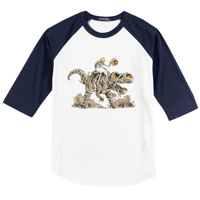 Happy Halloween Skeleton Mummy Dinosuar TRex Great Gift Baseball Sleeve Shirt