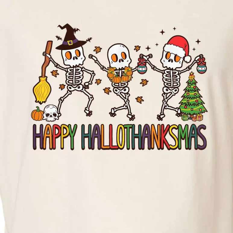 Happy Hallothanksmas Skeleton Halloween Thanksgiving Xmas Garment-Dyed Women's Muscle Tee