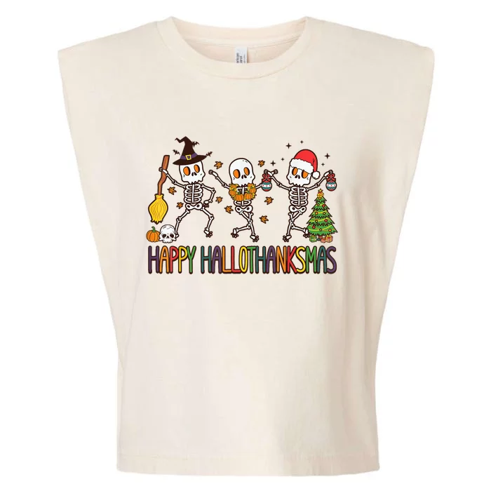 Happy Hallothanksmas Skeleton Halloween Thanksgiving Xmas Garment-Dyed Women's Muscle Tee