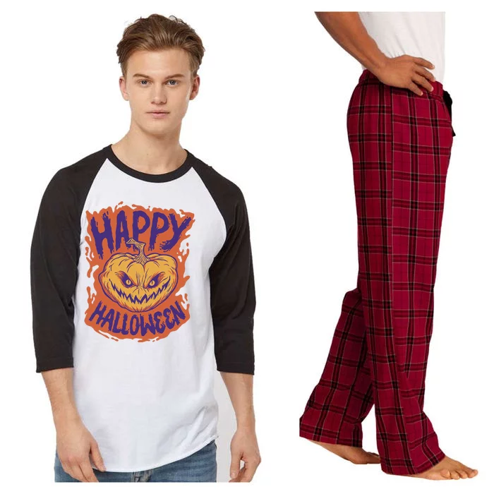 Happy Halloween Spooky Pumpkin Raglan Sleeve Pajama Set