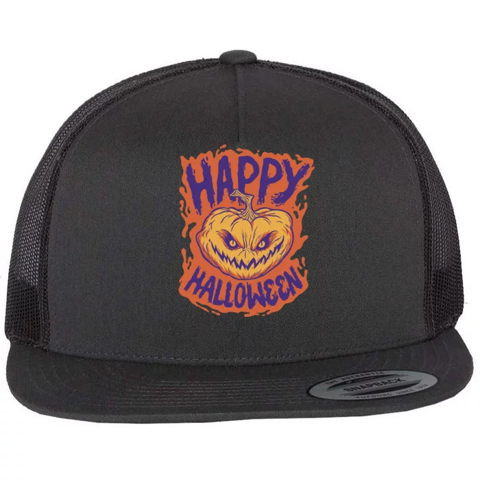 Happy Halloween Spooky Pumpkin Flat Bill Trucker Hat