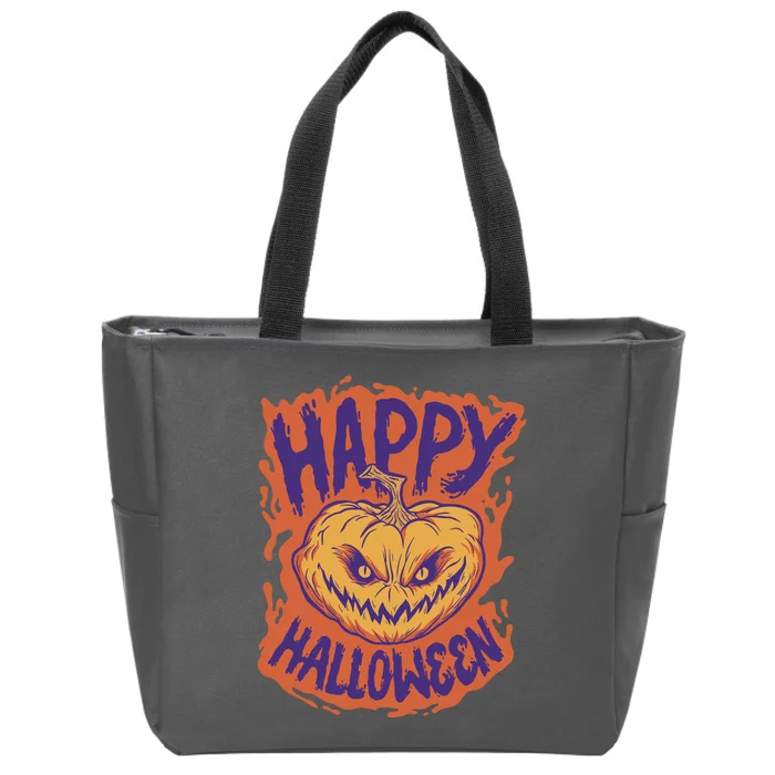 Happy Halloween Spooky Pumpkin Zip Tote Bag