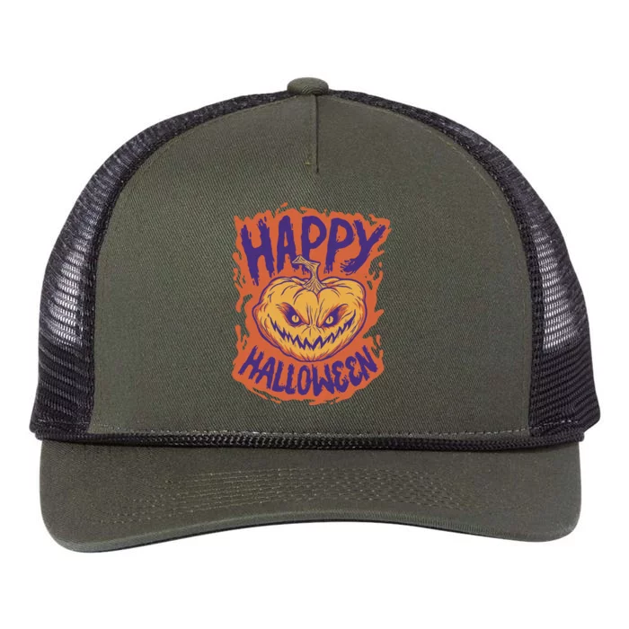 Happy Halloween Spooky Pumpkin Retro Rope Trucker Hat Cap