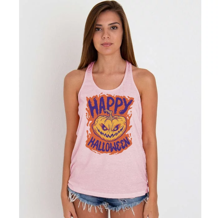 Happy Halloween Spooky Pumpkin Women's Knotted Racerback Tank