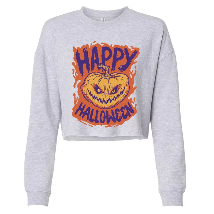 Happy Halloween Spooky Pumpkin Cropped Pullover Crew