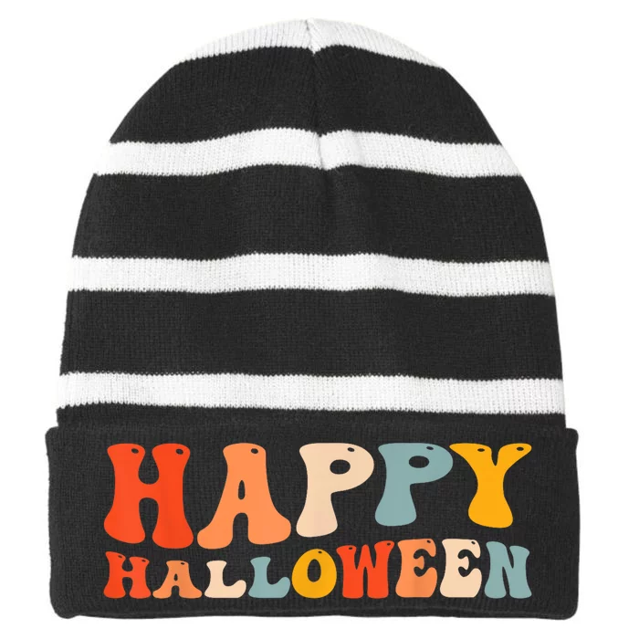 Happy Halloween Spooky Celebration Trick Or Treat Striped Beanie with Solid Band