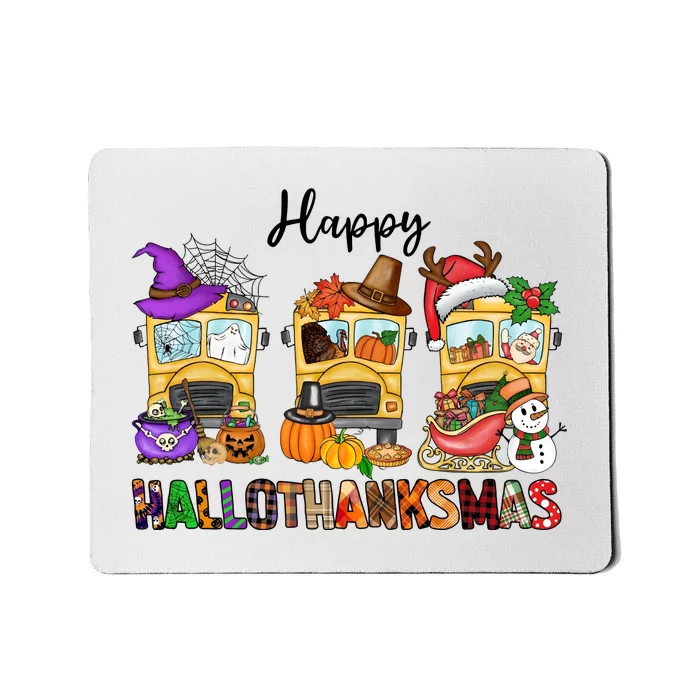 Happy Hallothanksmas School Bus Halloween Thanksgiving Christmas Mousepad