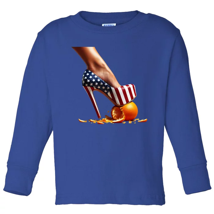 High Heels Squash Oranges; Kamala Harris Election Funny Gift Toddler Long Sleeve Shirt