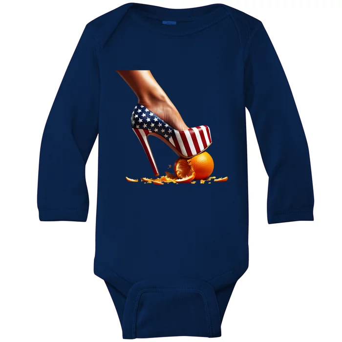 High Heels Squash Oranges; Kamala Harris Election Funny Gift Baby Long Sleeve Bodysuit