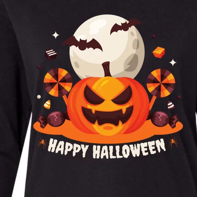 Happy Halloween Spooky Pumpkin Candy Womens Cotton Relaxed Long Sleeve T-Shirt