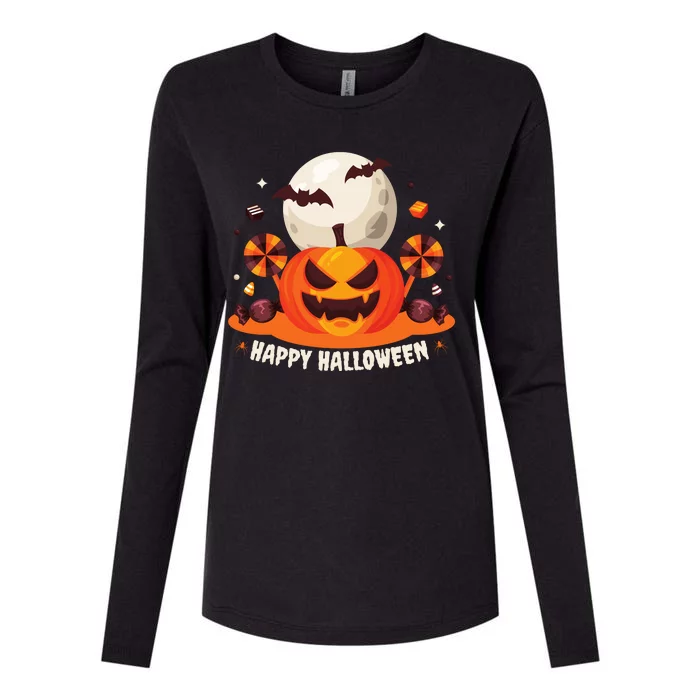 Happy Halloween Spooky Pumpkin Candy Womens Cotton Relaxed Long Sleeve T-Shirt