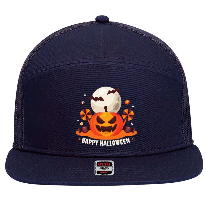 Happy Halloween Spooky Pumpkin Candy 7 Panel Mesh Trucker Snapback Hat