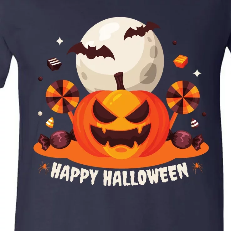 Happy Halloween Spooky Pumpkin Candy V-Neck T-Shirt