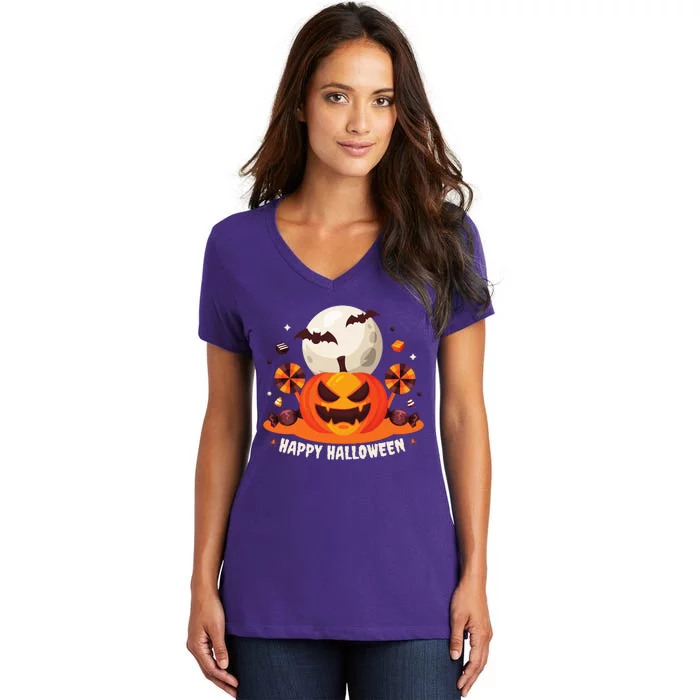 Happy Halloween Spooky Pumpkin Candy Women's V-Neck T-Shirt