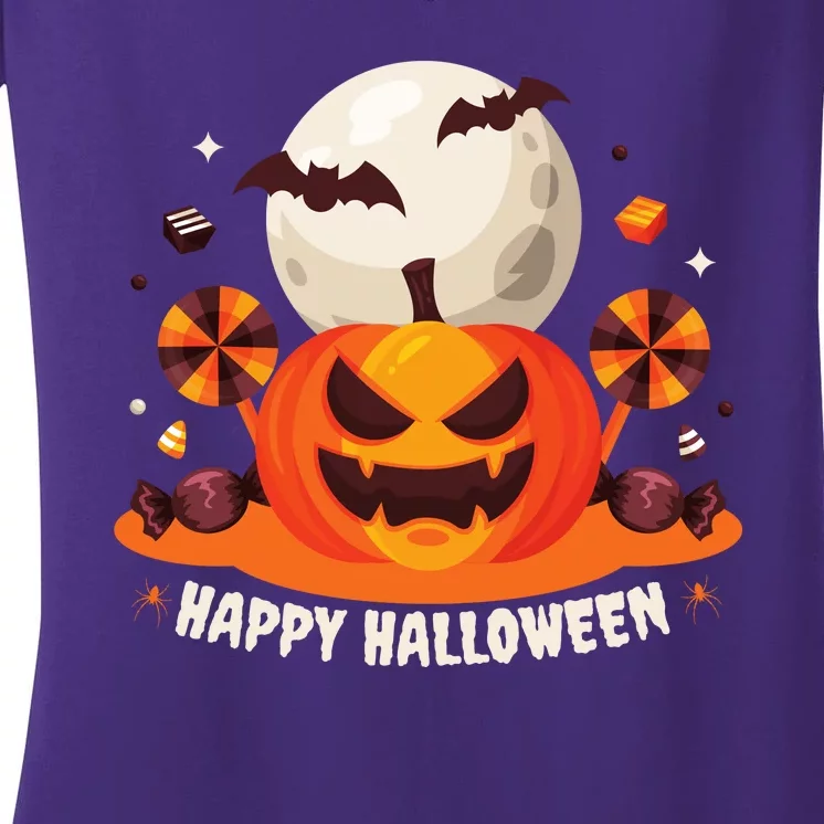 Happy Halloween Spooky Pumpkin Candy Women's V-Neck T-Shirt