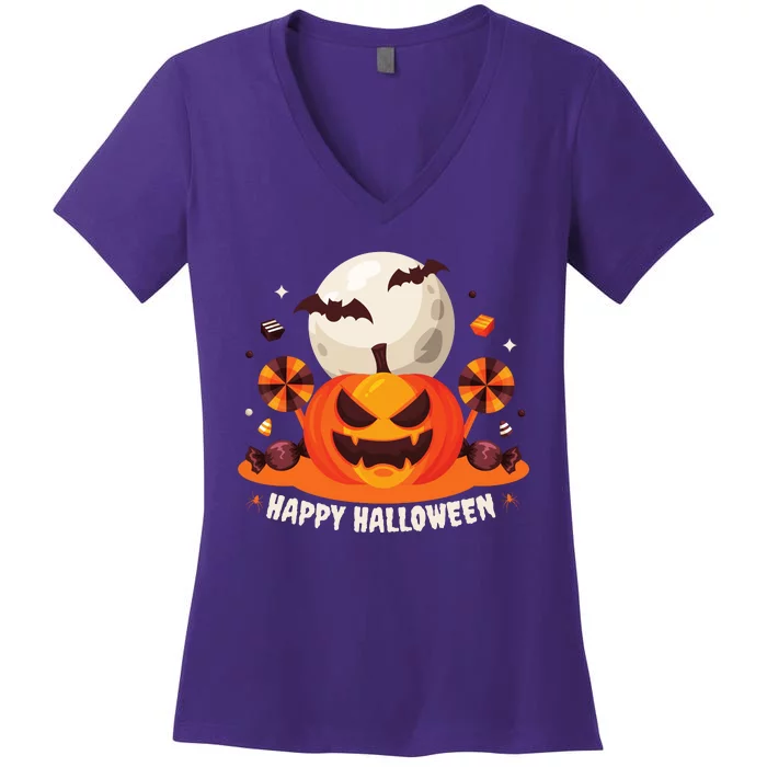 Happy Halloween Spooky Pumpkin Candy Women's V-Neck T-Shirt