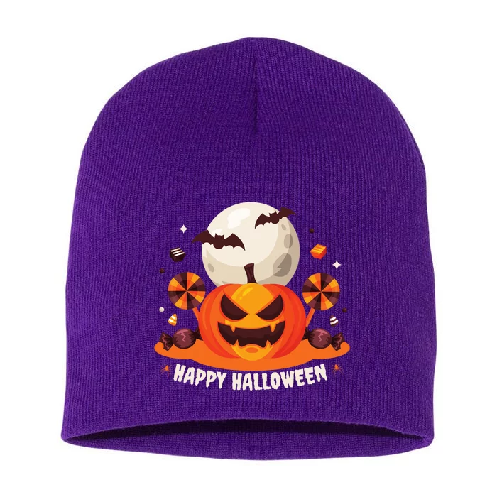 Happy Halloween Spooky Pumpkin Candy Short Acrylic Beanie