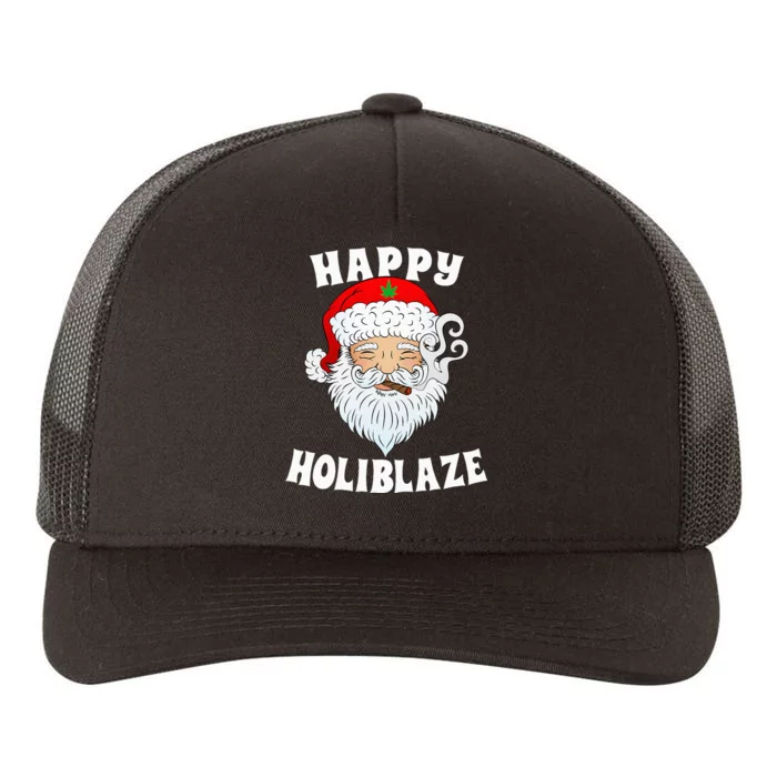 Happy Holiblaze Santa Smoking Weed Funny Christmas Yupoong Adult 5-Panel Trucker Hat