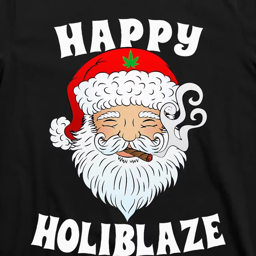 Happy Holiblaze Santa Smoking Weed Funny Christmas T-Shirt