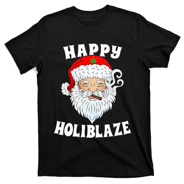 Happy Holiblaze Santa Smoking Weed Funny Christmas T-Shirt