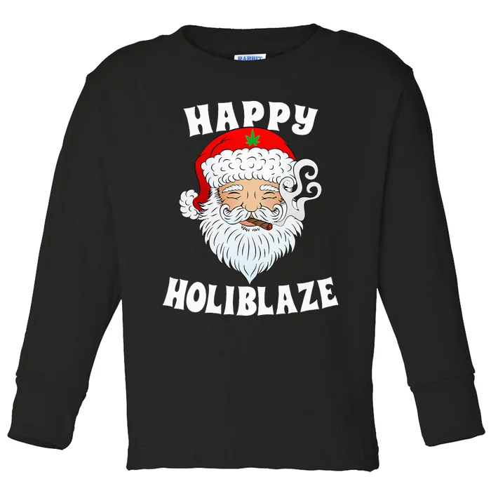 Happy Holiblaze Santa Smoking Weed Funny Christmas Toddler Long Sleeve Shirt