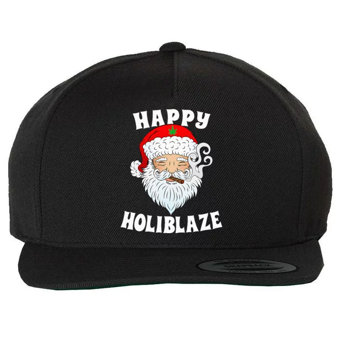 Happy Holiblaze Santa Smoking Weed Funny Christmas Wool Snapback Cap