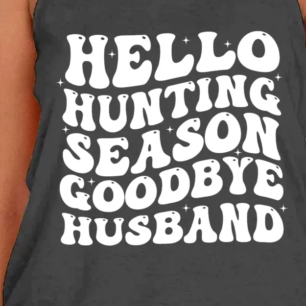 Hello Hunting Season Goodbye Husband Women's Knotted Racerback Tank