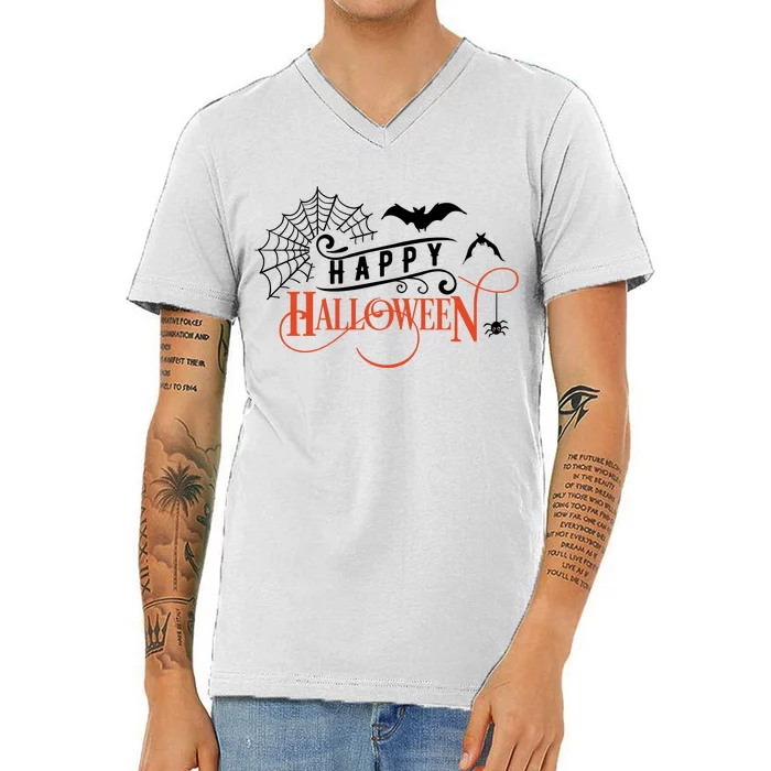 Happy Halloween Spiderweb Spooky V-Neck T-Shirt