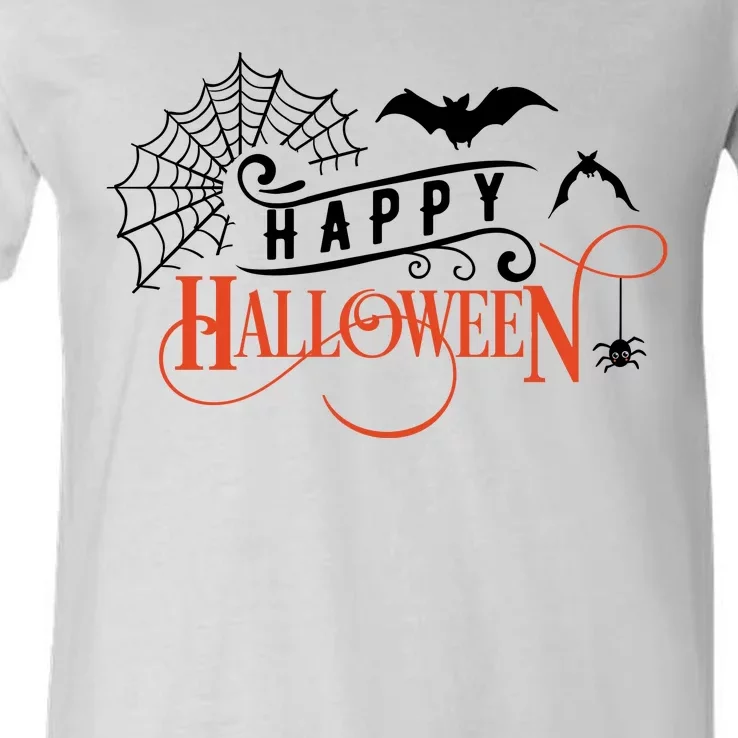 Happy Halloween Spiderweb Spooky V-Neck T-Shirt