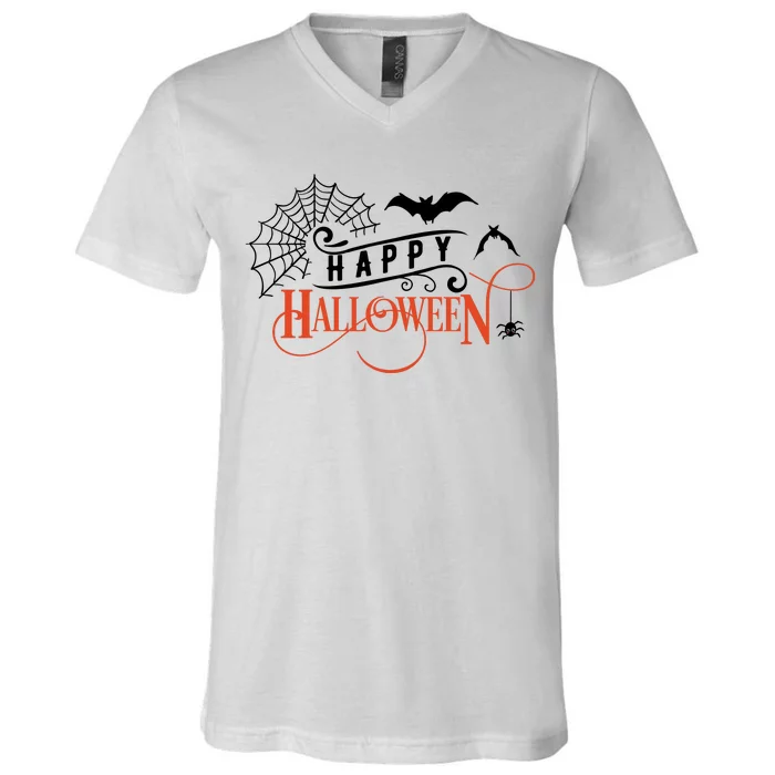 Happy Halloween Spiderweb Spooky V-Neck T-Shirt