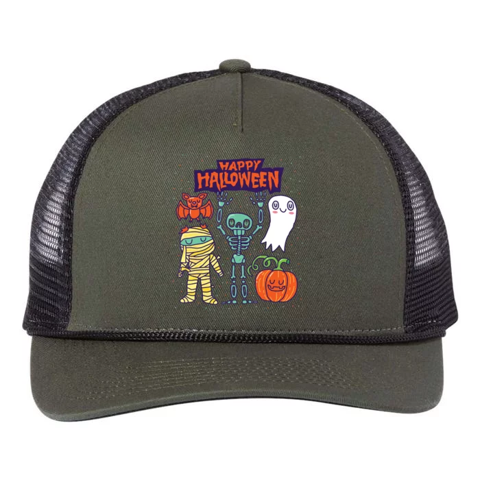 Happy Halloween Skeleton Pumpkin Ghost Cute Kids Boy Girls Retro Rope Trucker Hat Cap