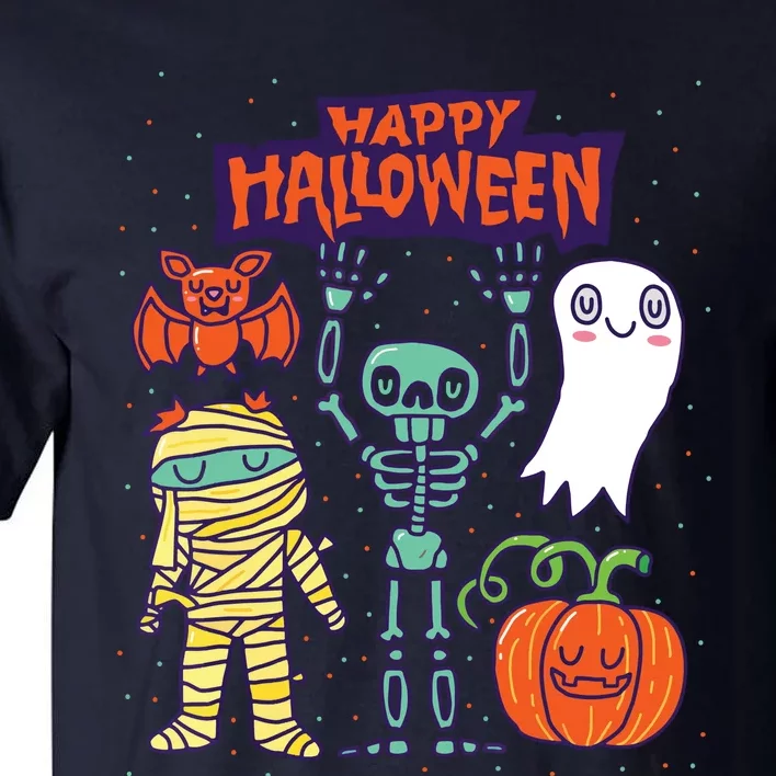 Happy Halloween Skeleton Pumpkin Ghost Cute Kids Boy Girls Tall T-Shirt