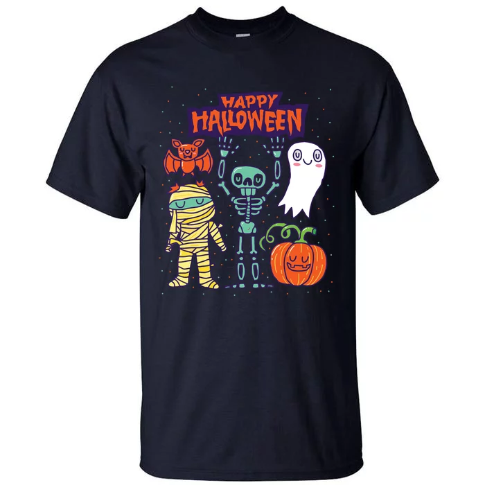 Happy Halloween Skeleton Pumpkin Ghost Cute Kids Boy Girls Tall T-Shirt