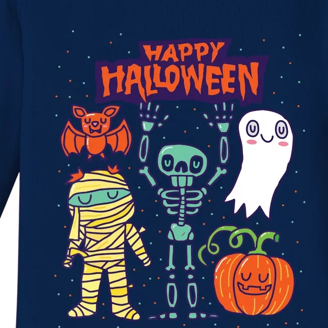 Happy Halloween Skeleton Pumpkin Ghost Cute Kids Boy Girls Baby Long Sleeve Bodysuit