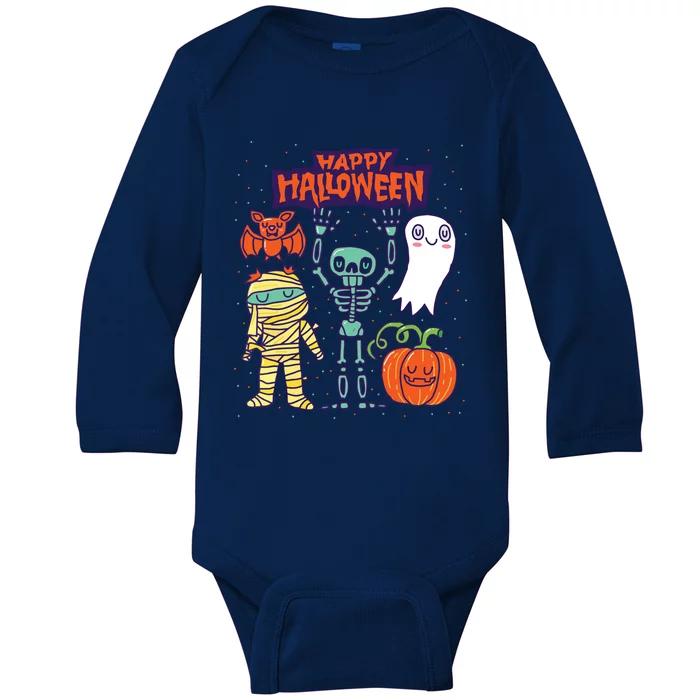 Happy Halloween Skeleton Pumpkin Ghost Cute Kids Boy Girls Baby Long Sleeve Bodysuit