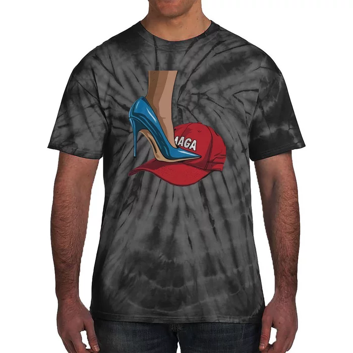 Harris Heels Stepping On Maga Hat Funny Harris Walz Tie-Dye T-Shirt