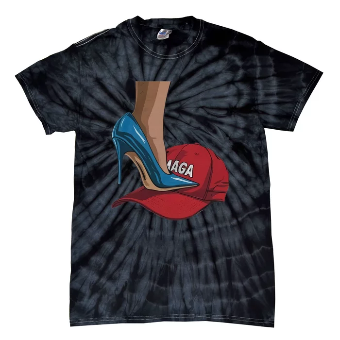 Harris Heels Stepping On Maga Hat Funny Harris Walz Tie-Dye T-Shirt