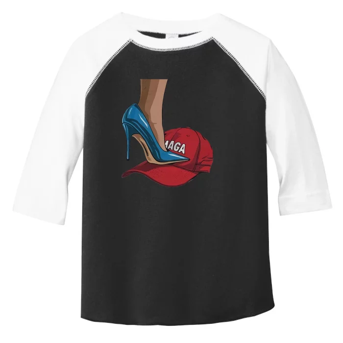 Harris Heels Stepping On Maga Hat Funny Harris Walz Toddler Fine Jersey T-Shirt