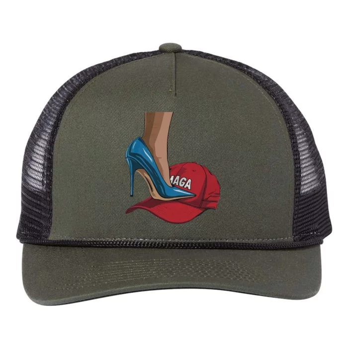 Harris Heels Stepping On Maga Hat Funny Harris Walz Retro Rope Trucker Hat Cap