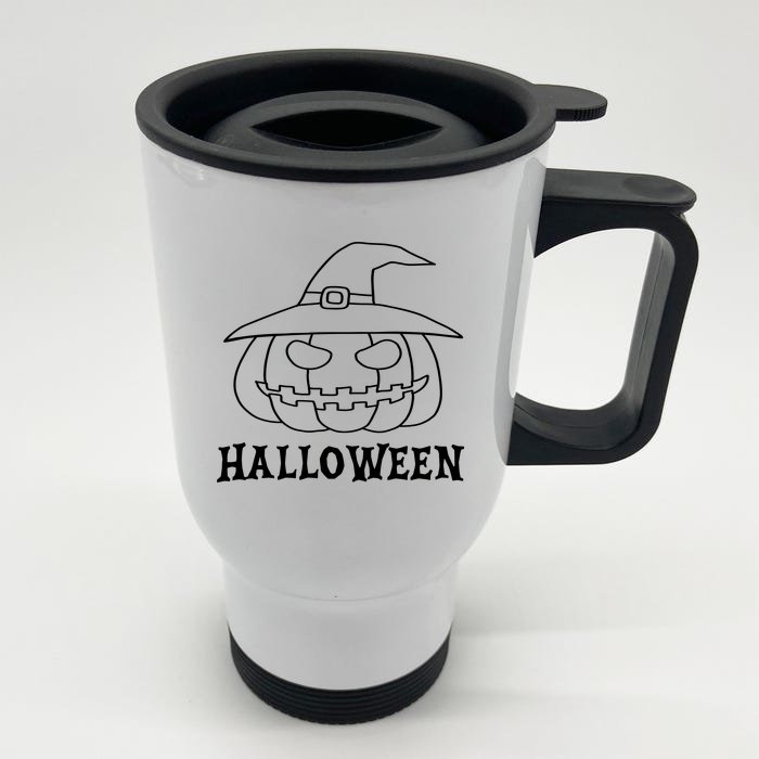 Happy Halloween Spooky Jack O Lantern Front & Back Stainless Steel Travel Mug