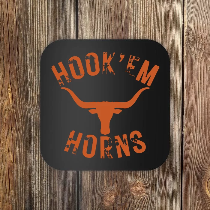 HookEm Horns State Of Texas Bull Head With Longhorns Design Coaster